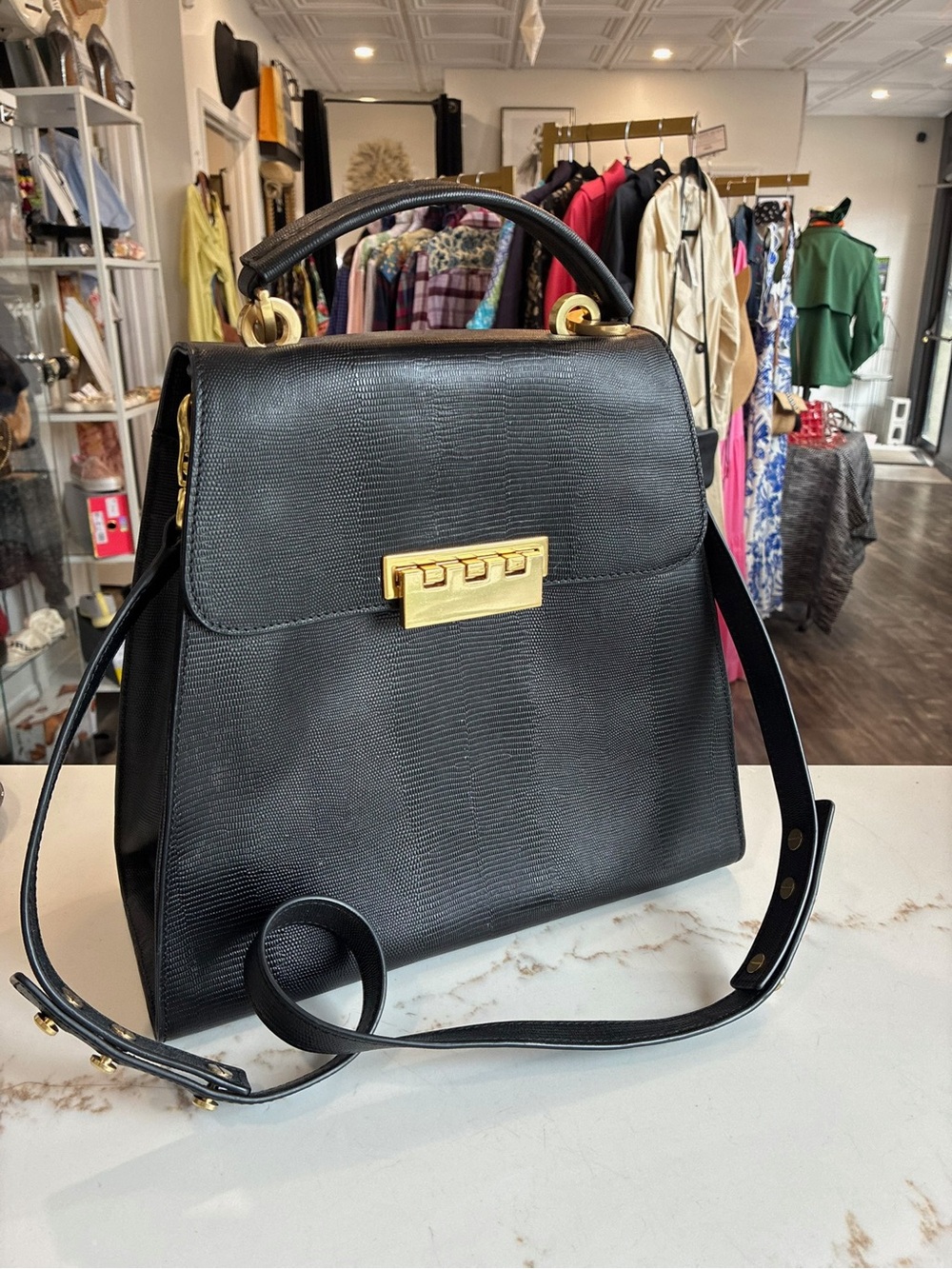 Z Spoke by Zac Posen Black Top-Handle Satchel with Gold Hardware